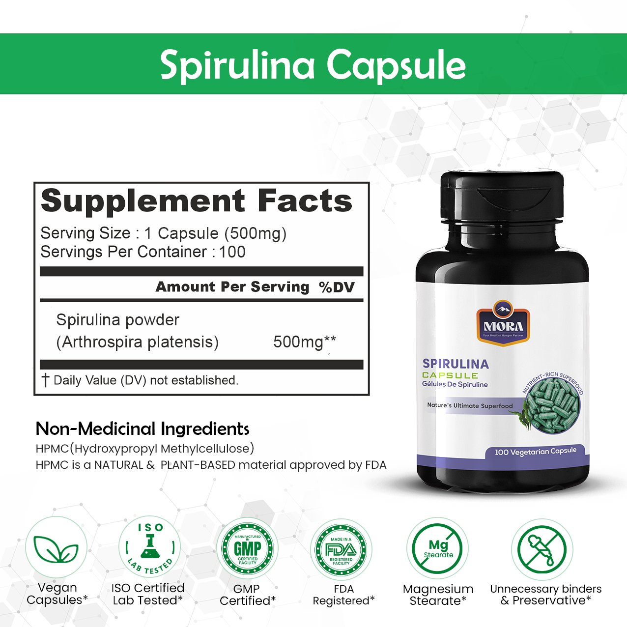 Spirulina Capsules for Energy, Immunity & Wellness