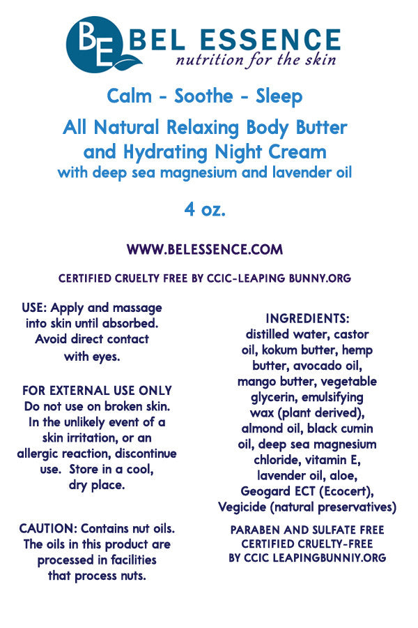 Calm-Soothe-Sleep All Natural Body Butter – Hydrates and Restores Skin, Eases Minor Aches and Soreness, Helps Sleep-4 oz